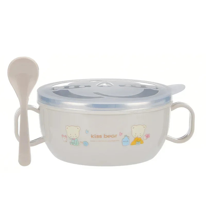 Cartoon Stainless Steel Baby Bowl Set - BPA Free 300ml with Spoon