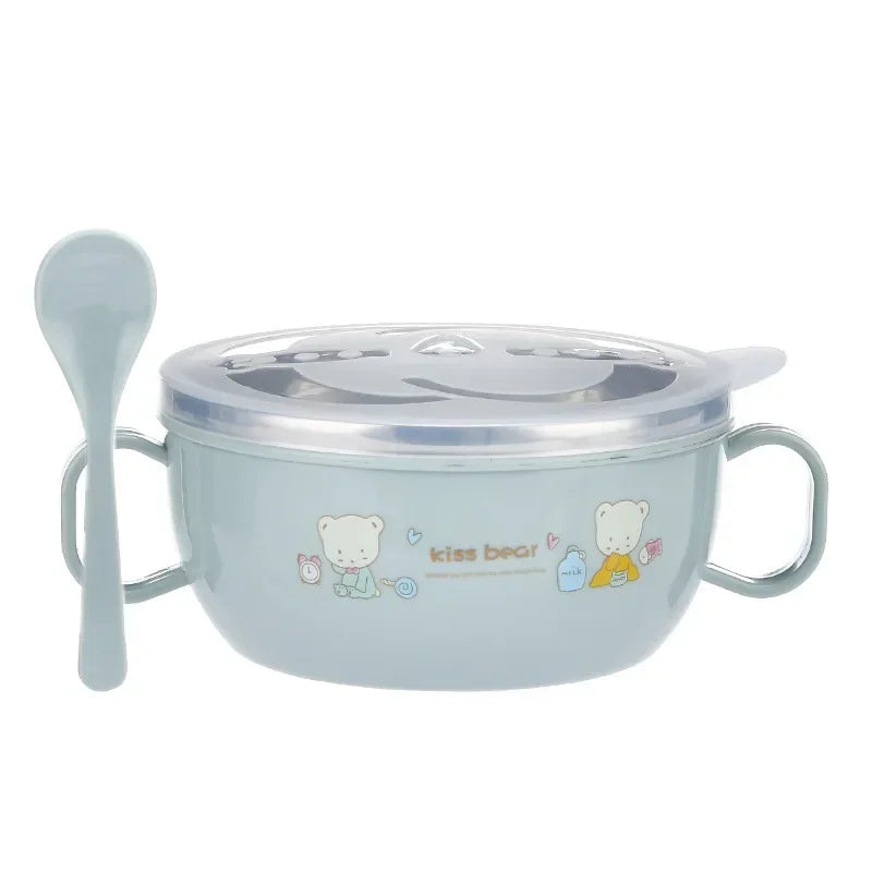 Cartoon Stainless Steel Baby Bowl Set - BPA Free 300ml with Spoon