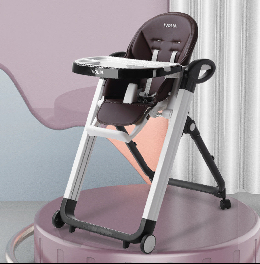IVOLIA Foldable Portable Baby High Chair - Adjustable Height Dining Seat