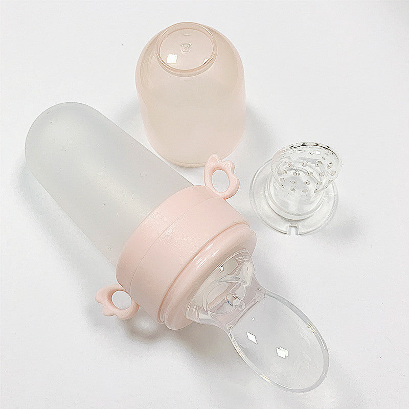 Baby Rice Cereal Feeding Bottle - Silicone Squeeze Spoon with Net Pocket