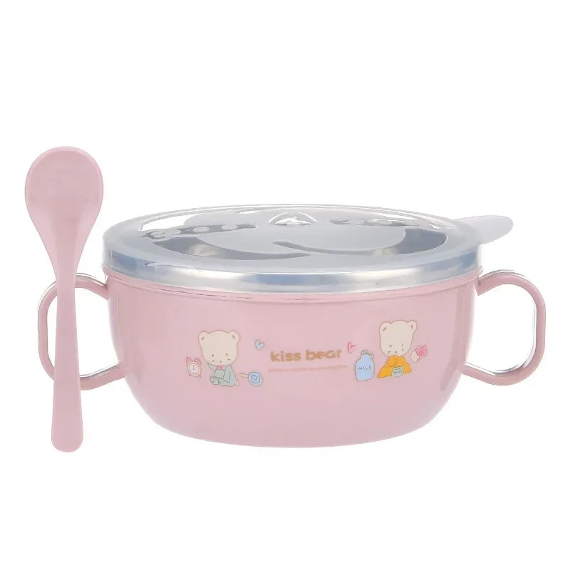 Cartoon Stainless Steel Baby Bowl Set - BPA Free 300ml with Spoon