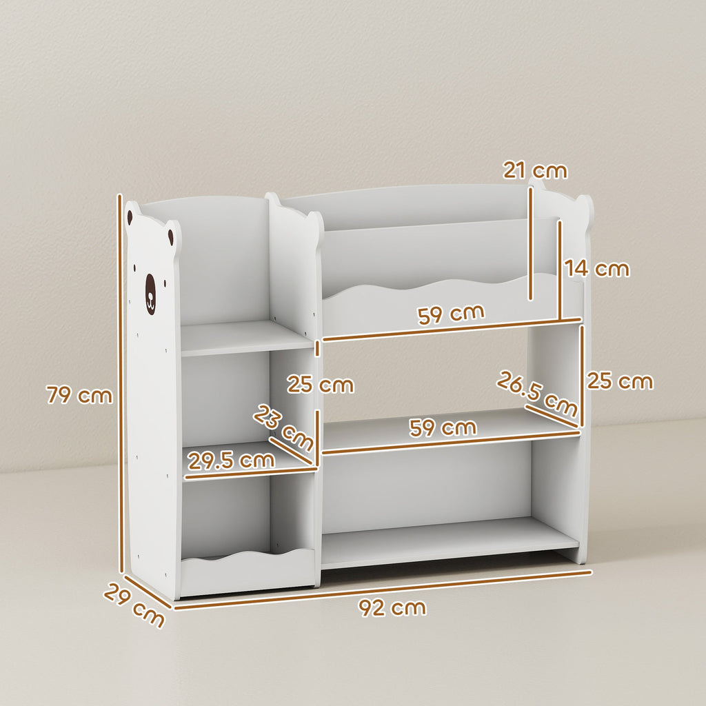 AIYAPLAY Kids Toy Storage Unit, Bear Design Kids Bookshelf and Toy Organiser, for Bedroom, Nursery, Playroom, White