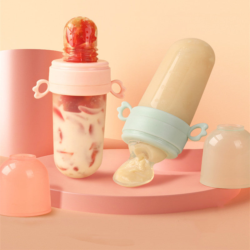 Baby Rice Cereal Feeding Bottle - Silicone Squeeze Spoon with Net Pocket