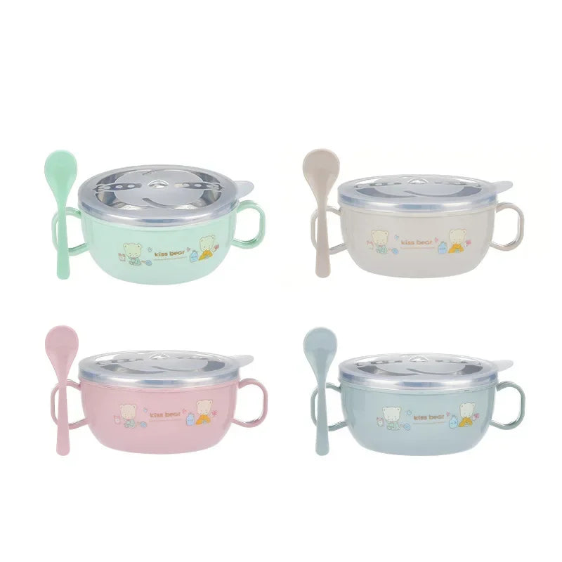 Cartoon Stainless Steel Baby Bowl Set - BPA Free 300ml with Spoon