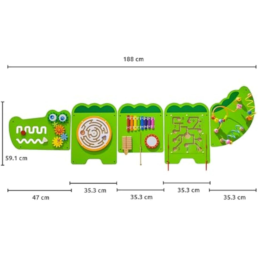 SPARK & WOW Crocodile Activity Wall Panels - Ages 18m Plus - Montessori Sensory Wall Toy - 11 Activities - Busy Board - Toddler Room Decor
