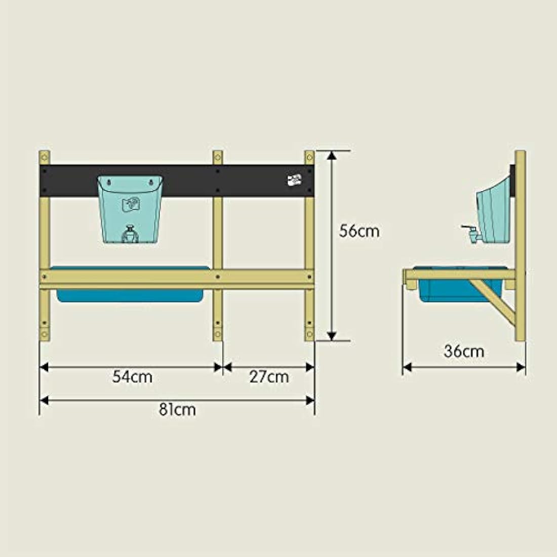TP Toys, Early Fun Mud Kitchen Playhouse Accessory, Bolt on Mud Kitchen Attachement for a Playhouse, Includes Water Butt, Splash Tub, Pans, Mixing Whisk, Messy Play, 31 x 55 x 56 cm