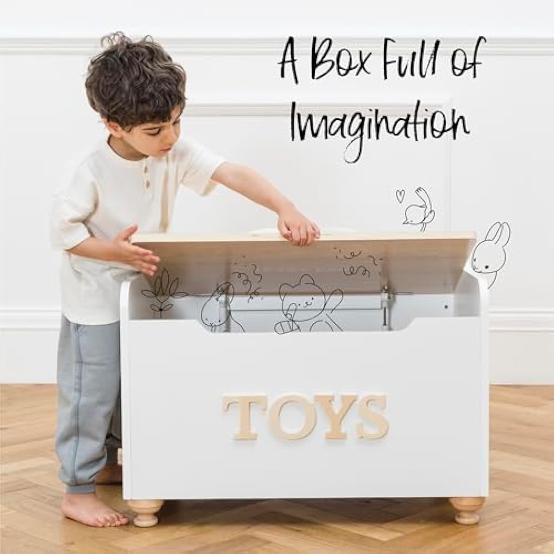 Le Toy Van - Kids Toy Box for Kids Toys White Wooden - Storage Box with Lid for Toddler Toys - Wooden Toy Chest - Age 3 Years +