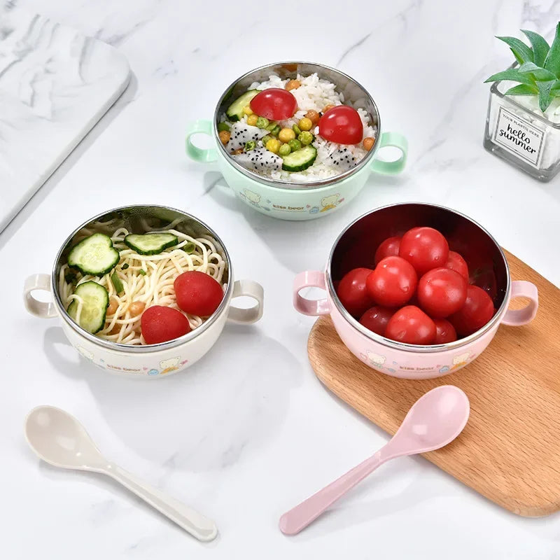 Cartoon Stainless Steel Baby Bowl Set - BPA Free 300ml with Spoon