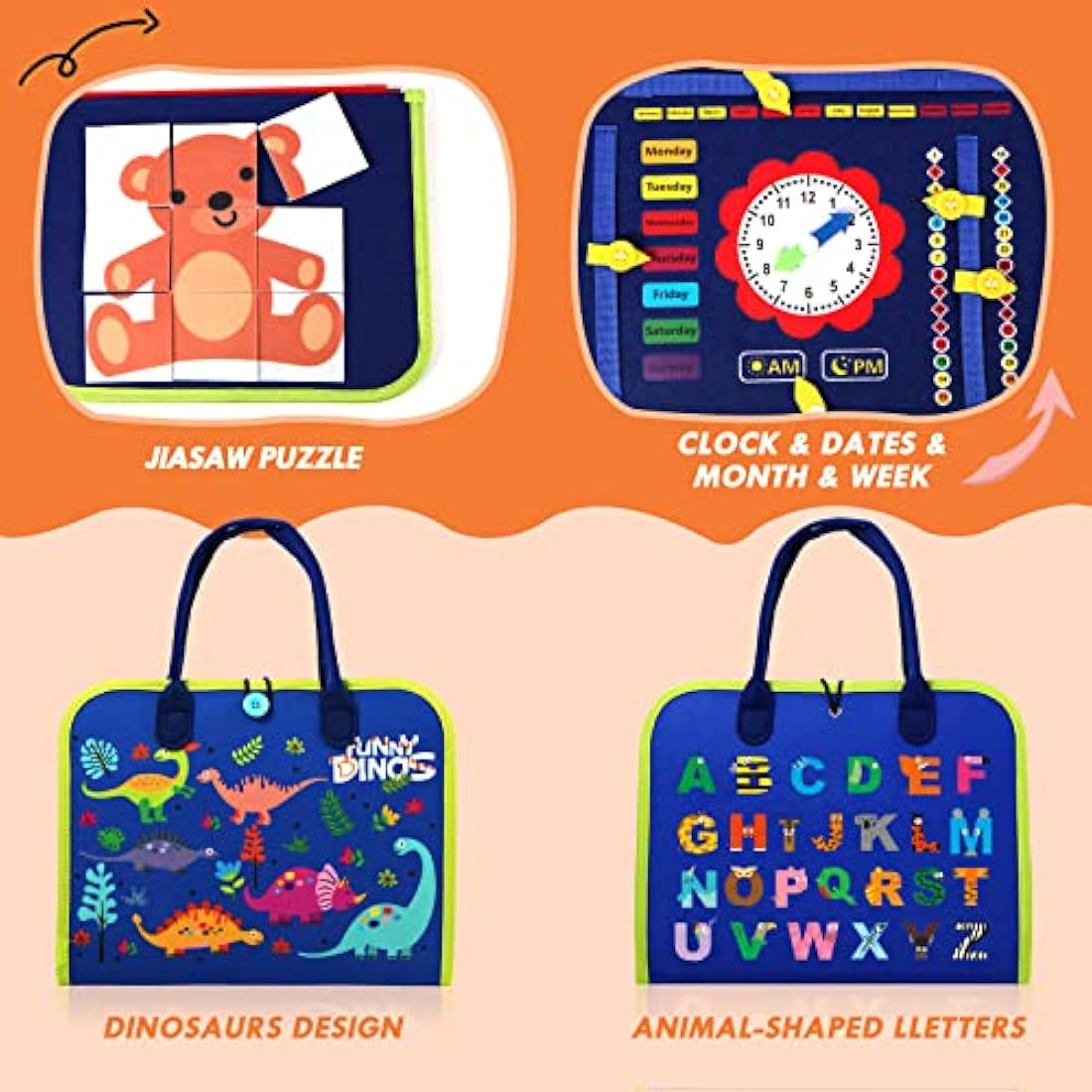 Hooku Busy Board for Toddlers, Montessori Toys for 3 Year Olds, Learning toys for 3 Year Olds, Baby Sensory Toys for 3 Year Old, Fine Motor Skills Toys, Toddler Travel Toys, Baby Gifts