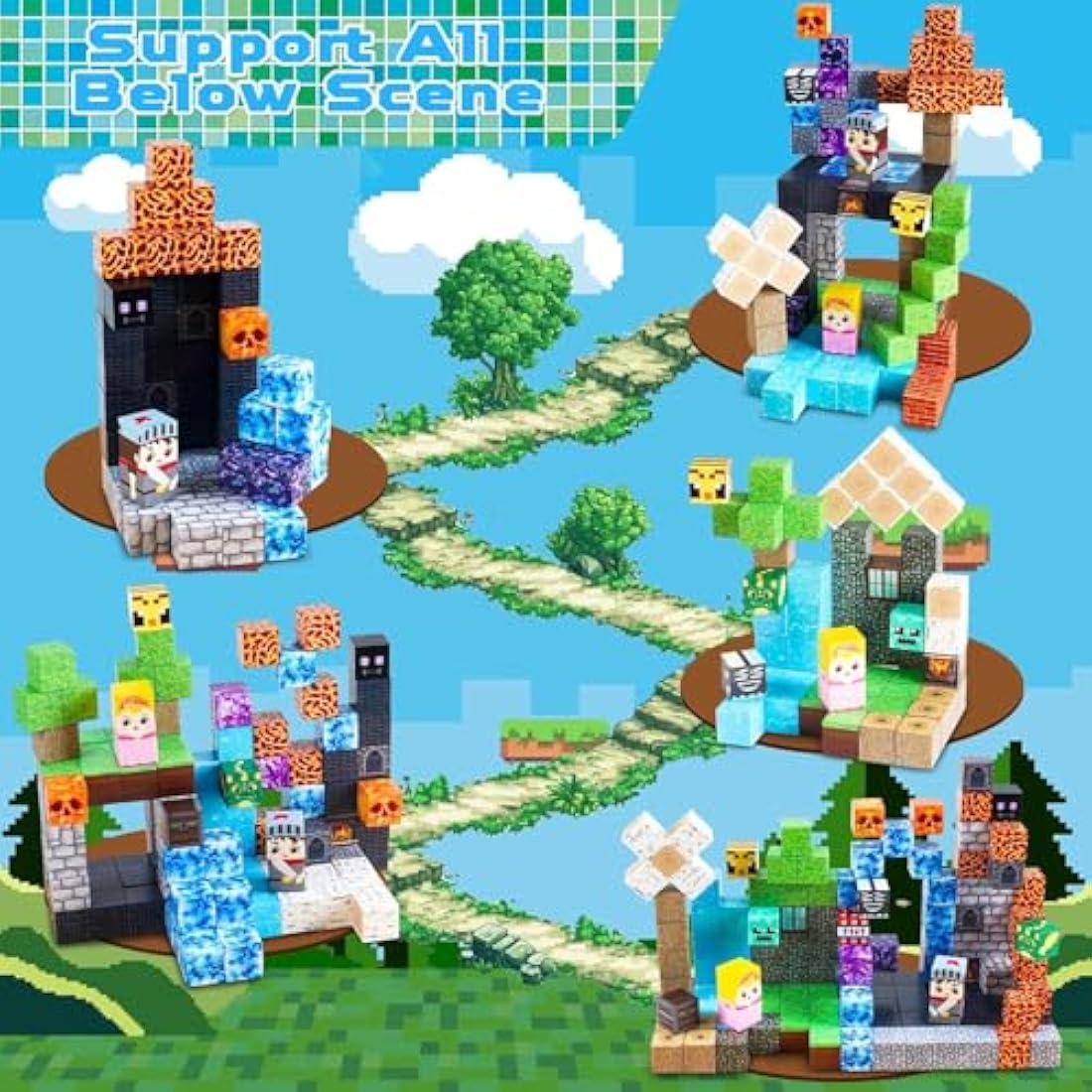 GraceDuck Magnetic Blocks - 150 PCS Build Dark Hell Forest Castle - Magnetic Toys for Montessori Toddler Christmas Birthday Gifts - STEM Sensory Toys for 3 4 5 6 7 8 9 10 Year Old