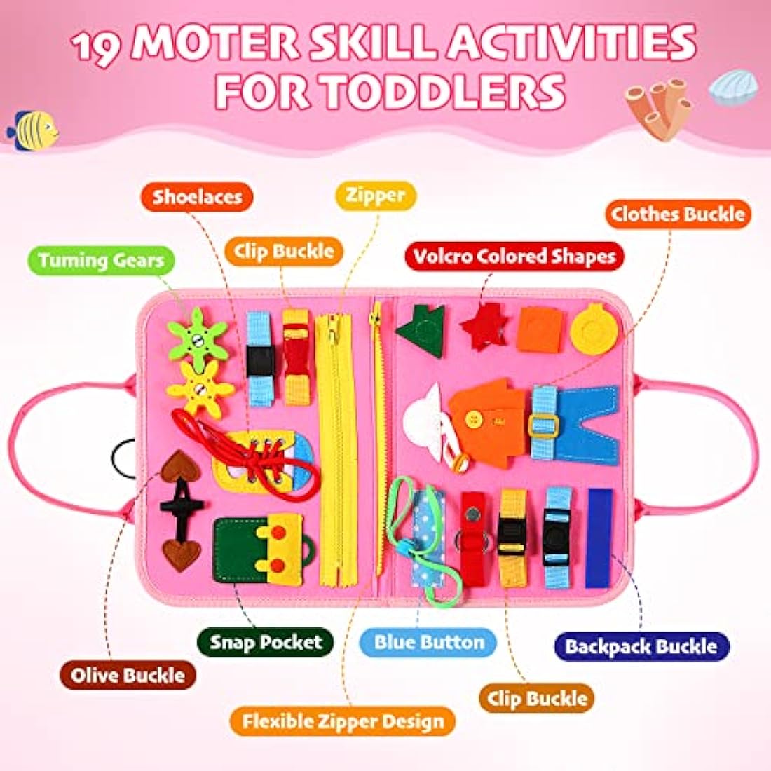 Hooku Busy Board for Toddlers, Montessori Toys 2 Year Olds, Learning Baby Sensory 1 Old, Fine Motor Skills Toys, Toddler Travel Girl Boy Gifts (TY004)