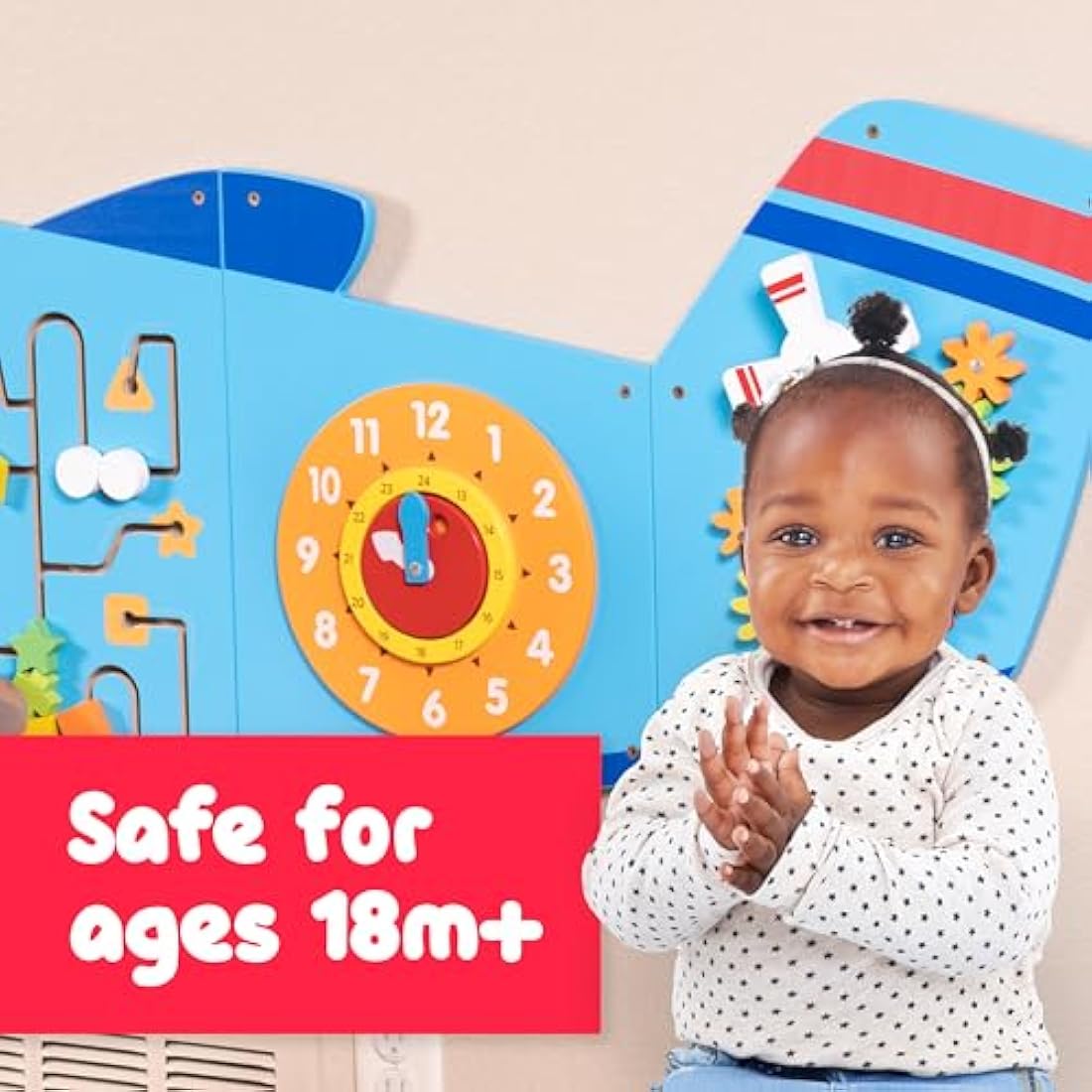 SPARK & WOW Airplane Activity Wall Panels | Ages 18m+ | Montessori Sensory Wall Toy | 6 Activities | Busy Board | Toddler Room Decor