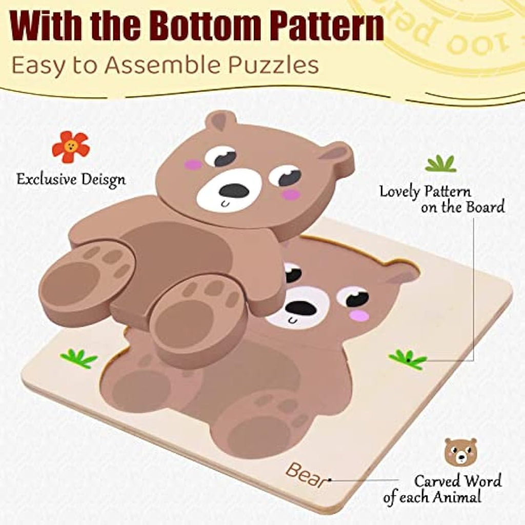 Airlab Wooden Chunky Jigsaw Puzzles for Toddler 1+ Year Olds, Baby Montessori Sensory Toys, 1st Birthday Gifts for Girls Boys, Preschool Educational Learning Toys for Kid Ages 1 2 3