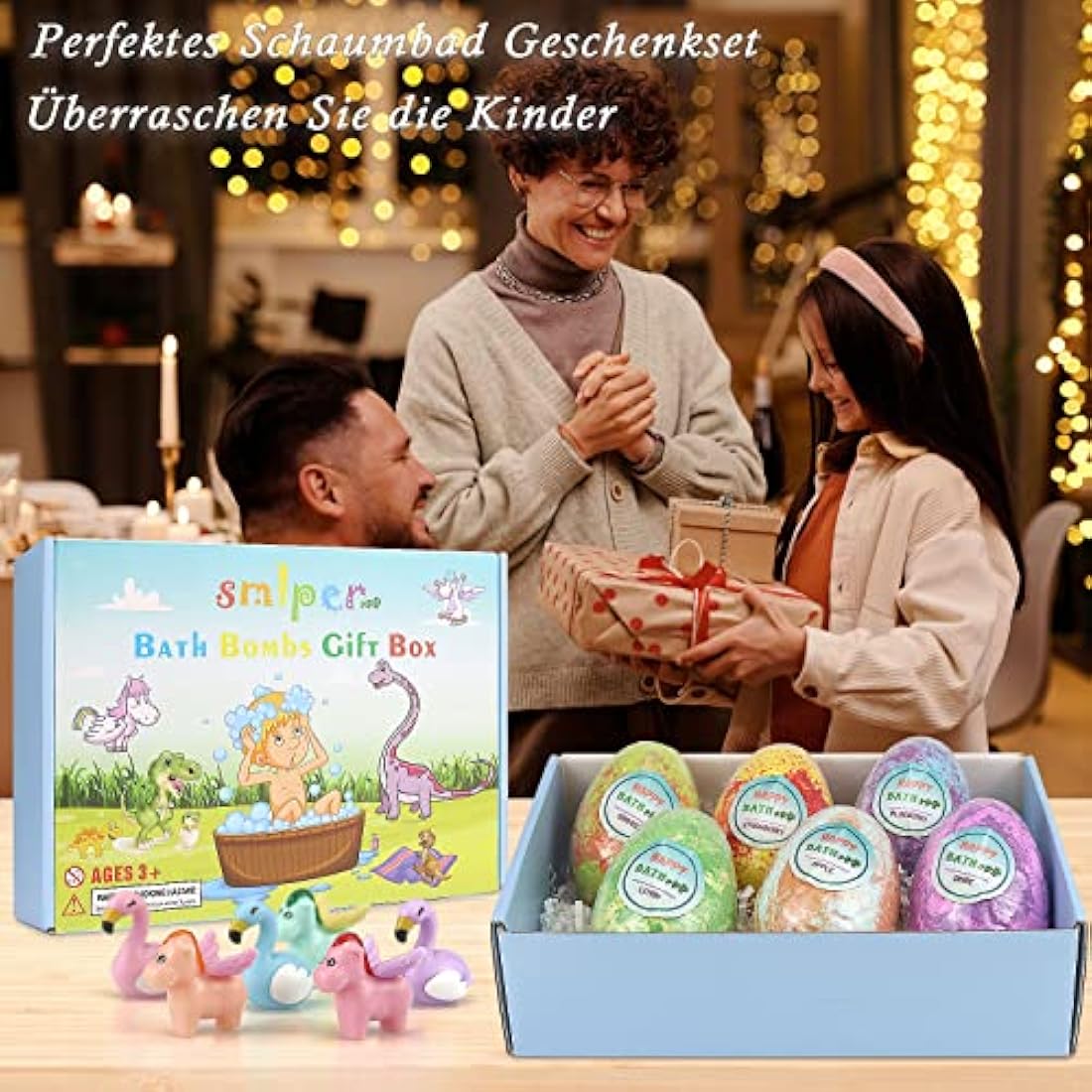 Smlper Bath Bombs for Kids with Surprise Inside, 6 Pcs Dino Egg Handmade Natural Fizzy Bath Bombs Dinosaur Toys for Girls Boys Christmas Birthday Easter Gift Set (6 * 130g) (Dinosaur Toys-6PCS)