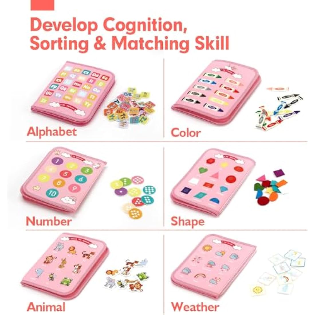 Hahaland Montessori Busy Board for Children of 3+ Years Old, Activity Sensory Book Offers Preschool Educational Skill Learning, Quiet Travel Toys for Plane Car, Birthday Gifts for Girls - Pink Unicorn