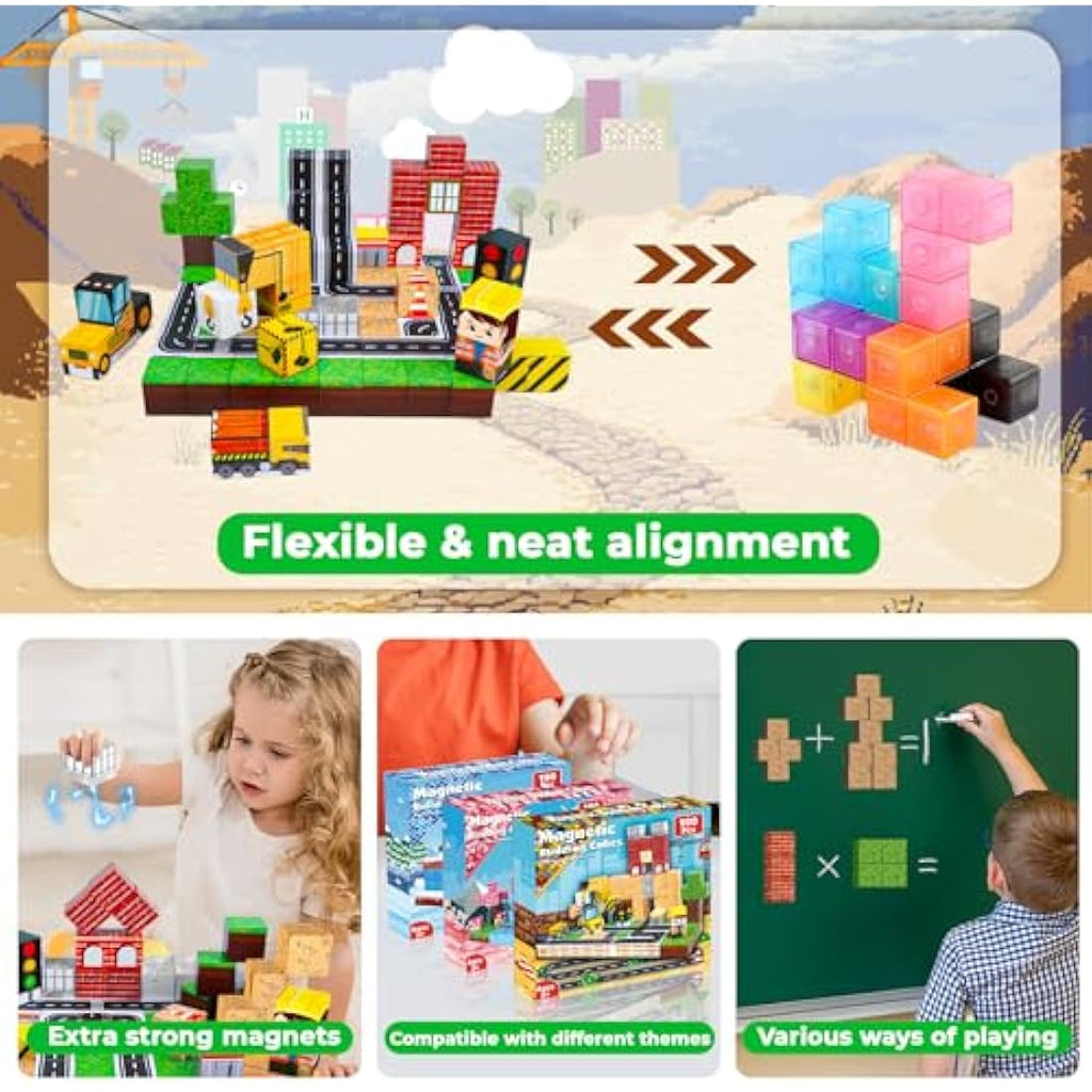 ToyUnited Magnetic Building Blocks, 100PCS Magnetic Blocks Stacking Tiles Cubes Construction Toys STEM Montessori Sensory Toys Gifts for Kids Ages 4 5 6 7 8 9 10 Christmas Advent Calendar