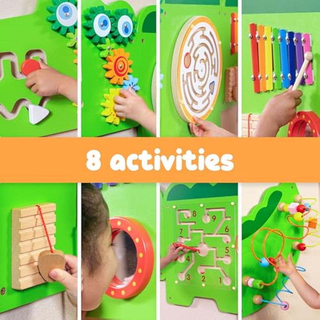 SPARK & WOW Crocodile Activity Wall Panels - Ages 18m Plus - Montessori Sensory Wall Toy - 11 Activities - Busy Board - Toddler Room Decor