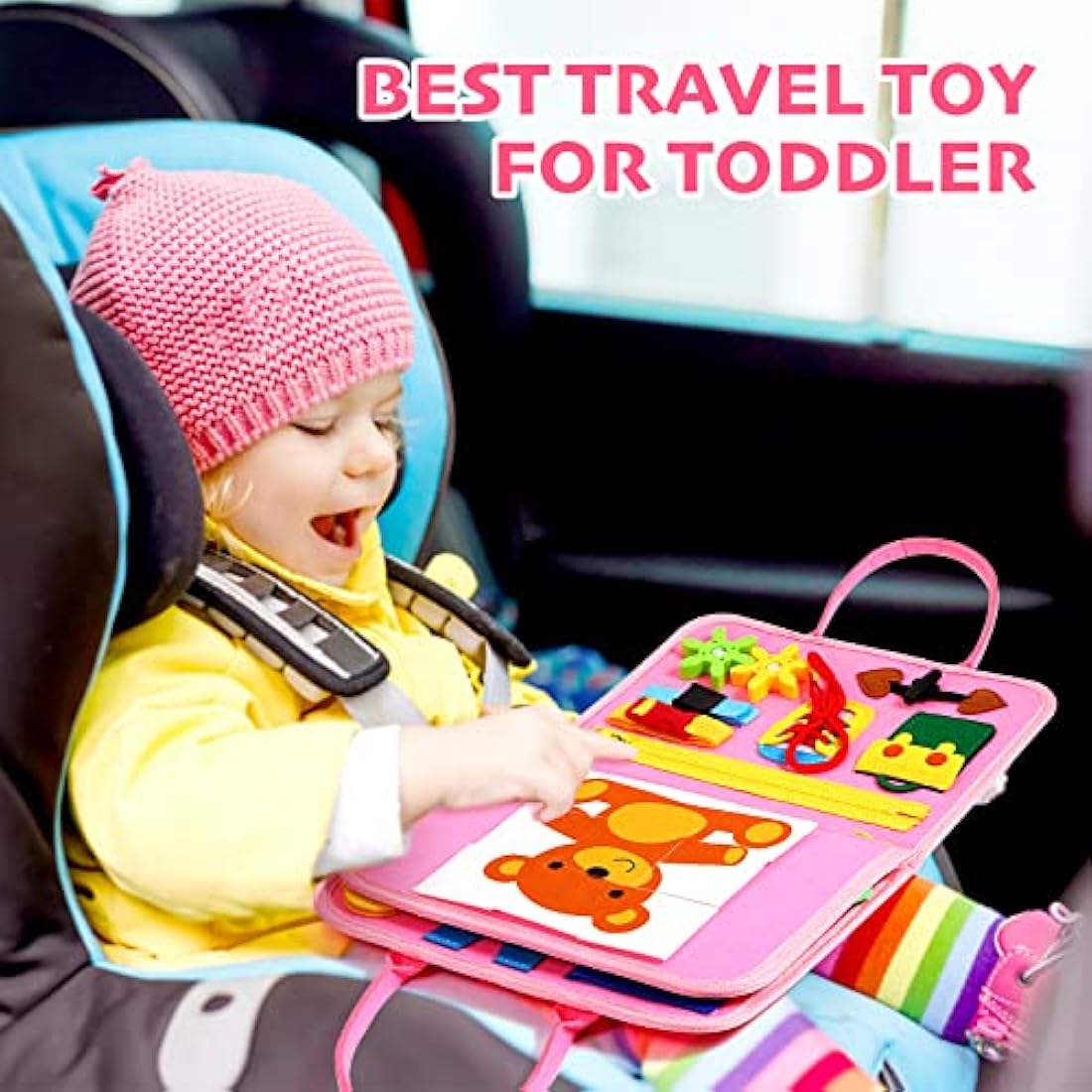 Hooku Busy Board for Toddlers, Montessori Toys 2 Year Olds, Learning Baby Sensory 1 Old, Fine Motor Skills Toys, Toddler Travel Girl Boy Gifts (TY004)