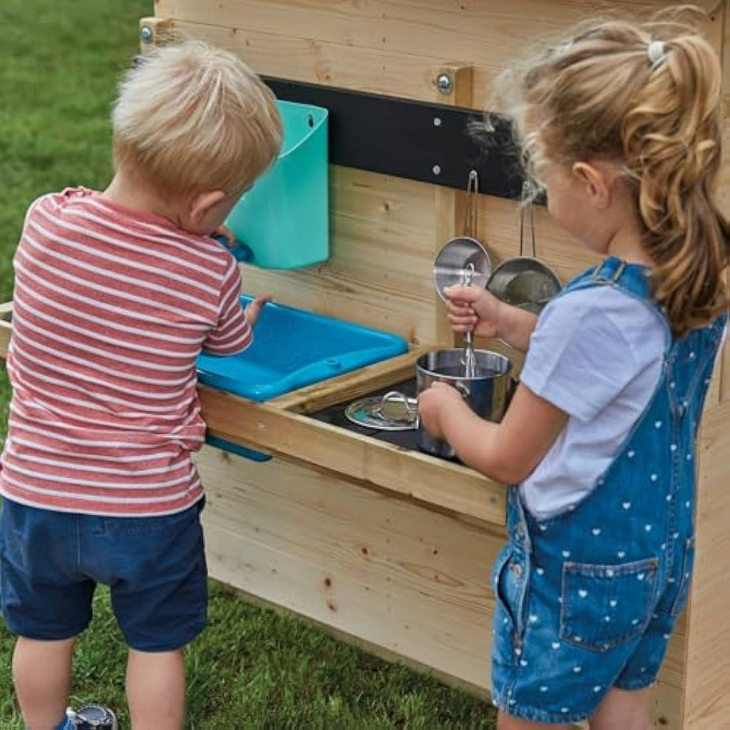 TP Toys, Early Fun Mud Kitchen Playhouse Accessory, Bolt on Mud Kitchen Attachement for a Playhouse, Includes Water Butt, Splash Tub, Pans, Mixing Whisk, Messy Play, 31 x 55 x 56 cm