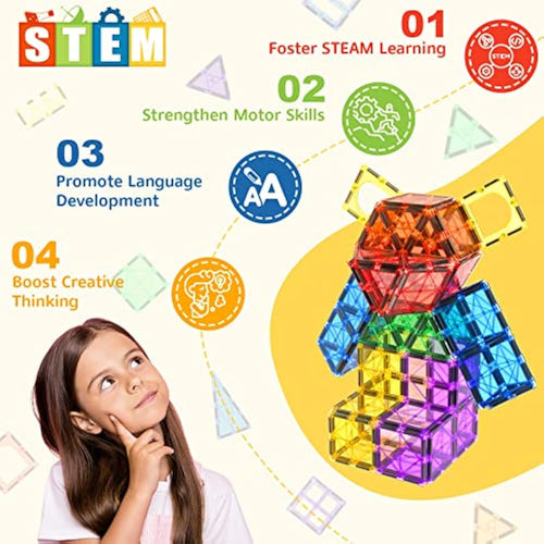 60 PCS Magnetic Building Tiles STEM Magnetic Blocks Sensory Toys Kids Games Magnet Building Toys for Boys and Girls Aged 3+, Kids Brain Development Preschool Kindergarten Toddler Toys