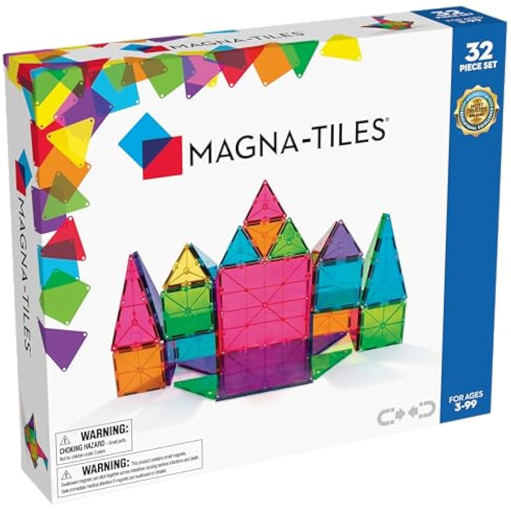 MAGNA-TILES Classic 32-Piece Magnetic Construction Set, Magnet Building Blocks, STEM Engineering Toys & Math Manipulatives, Preschool, Classroom, Playroom, Sensory Room Essentials