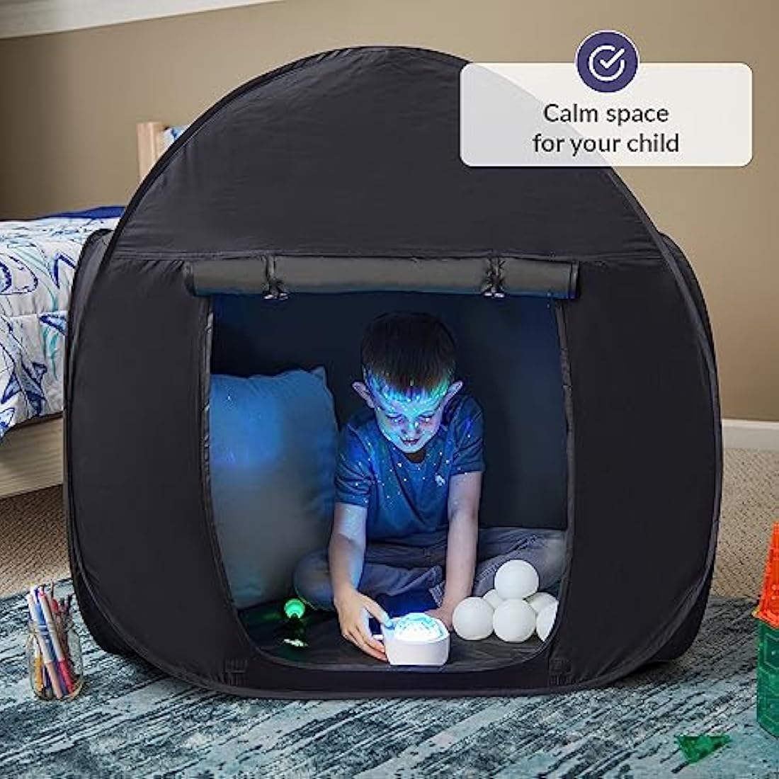 Sensory Tent | Calm Down Tent For Children To Play And Relax | Sensory Corner | Helps With Autism, SPD, Anxiety & Improve Focus | Black Out Sensory Tents For Autistic Children (90 Cm)