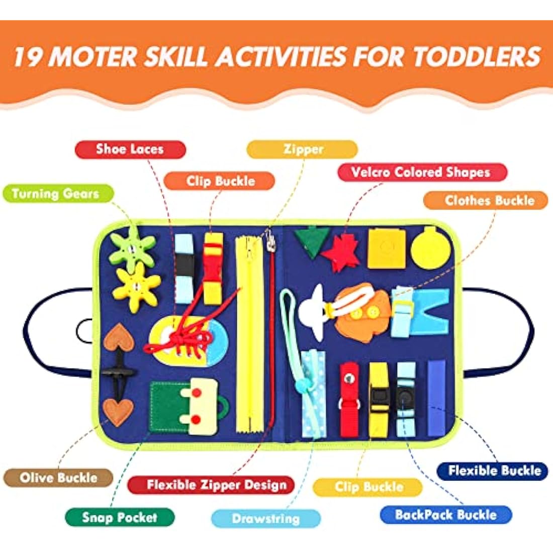 Hooku Busy Board for Toddlers, Montessori Toys for 3 Year Olds, Learning toys for 3 Year Olds, Baby Sensory Toys for 3 Year Old, Fine Motor Skills Toys, Toddler Travel Toys, Baby Gifts