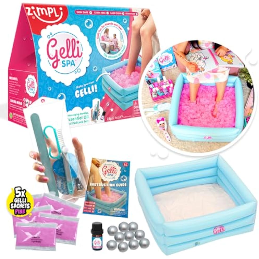 Zimpli Kids - Gelli Spa, 5 Use Pack, Children's Pamper Party Treat, Manicure and Pedicure Set for Teens or Tweens, Sensory Play Toy, Present,10.4 x 3.7 x 7.6 in
