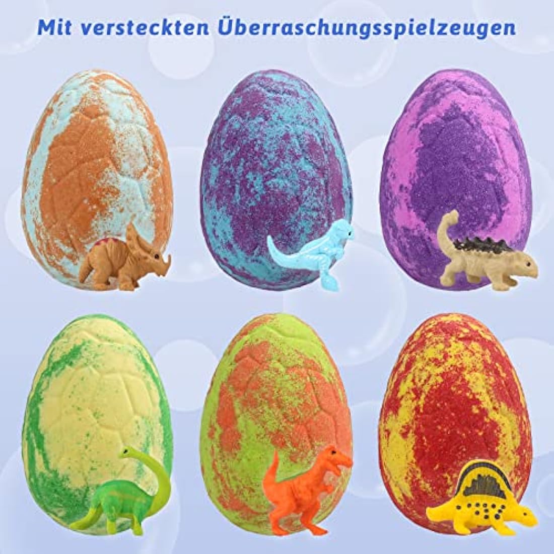 Smlper Bath Bombs for Kids with Surprise Inside, 6 Pcs Dino Egg Handmade Natural Fizzy Bath Bombs Dinosaur Toys for Girls Boys Christmas Birthday Easter Gift Set (6 * 130g) (Dinosaur Toys-6PCS)