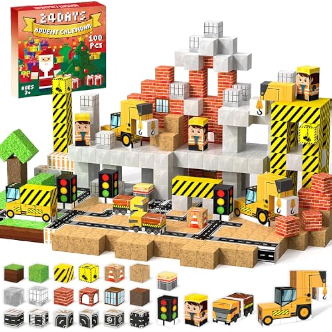 ToyUnited Magnetic Building Blocks, 100PCS Magnetic Blocks Stacking Tiles Cubes Construction Toys STEM Montessori Sensory Toys Gifts for Kids Ages 4 5 6 7 8 9 10 Christmas Advent Calendar