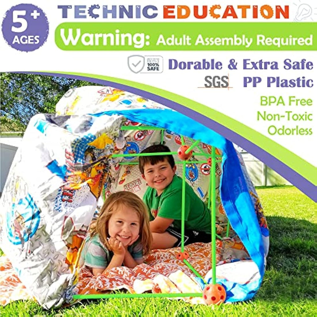 130 Pcs Fort Building Kit for Kids - Glow in the Dark, Kids Construction Toys for Age 5-10, DIY Den Building Kit for Boys & Girls, STEM Building Toys - Creative Fort, Play Tent Outdoor