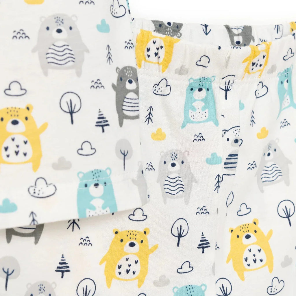 HelloBaby Boys Short Sleeve Pyjamas Set Animal with Buttons Shirt Collar Short Leg Short Sleeve - Ecru