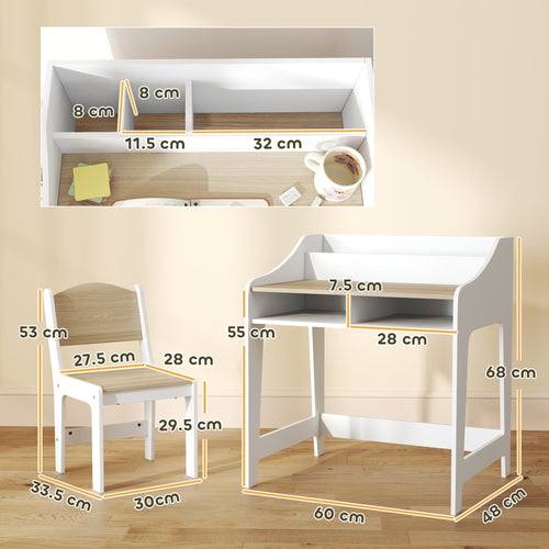 AIYAPLAY Kids Desk and Chair Set, Children Study Table with Storage and Shelves for Study Room, Gift for 3-8 Years, Natural