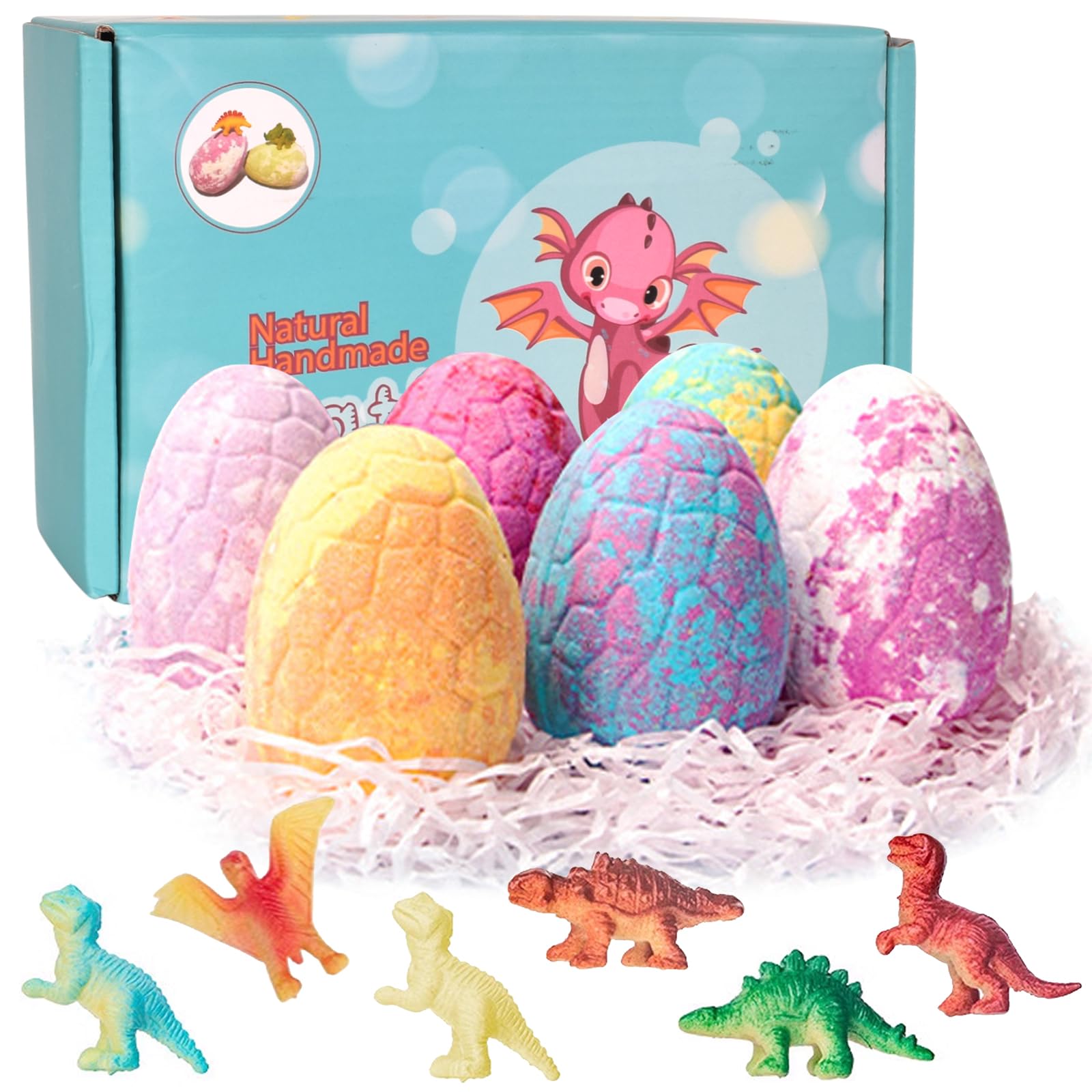 Bath Bombs Christmas Gift Set with Dinosaur Surprise for Kids, 6x120g Bubble Bath Balls Handmade Natural Oil Bubble Bath Bombs, Kids Bath Bombs Spa