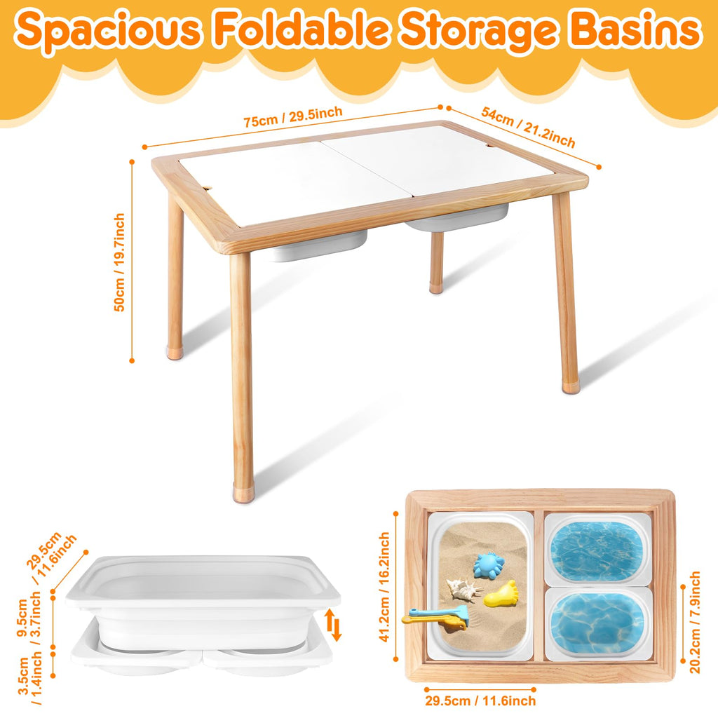 TERRASMUS Children's Tables, Multifunctional Sensory Table, Play Sand and Water Table with 3 Storage Bins, Kid's Desk for Art, Drawing, Studying and