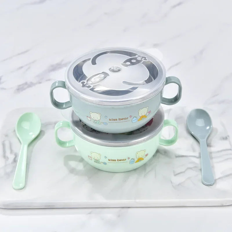 Cartoon Stainless Steel Baby Bowl Set - BPA Free 300ml with Spoon