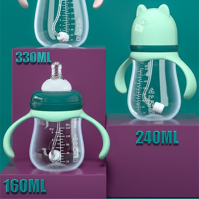 Baby Straw Bottle with Handles - Wide Mouth PP Plastic Sippy Cup
