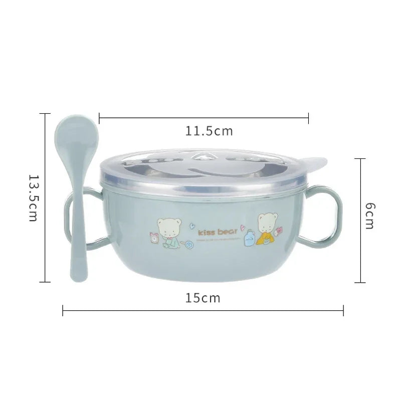 Cartoon Stainless Steel Baby Bowl Set - BPA Free 300ml with Spoon