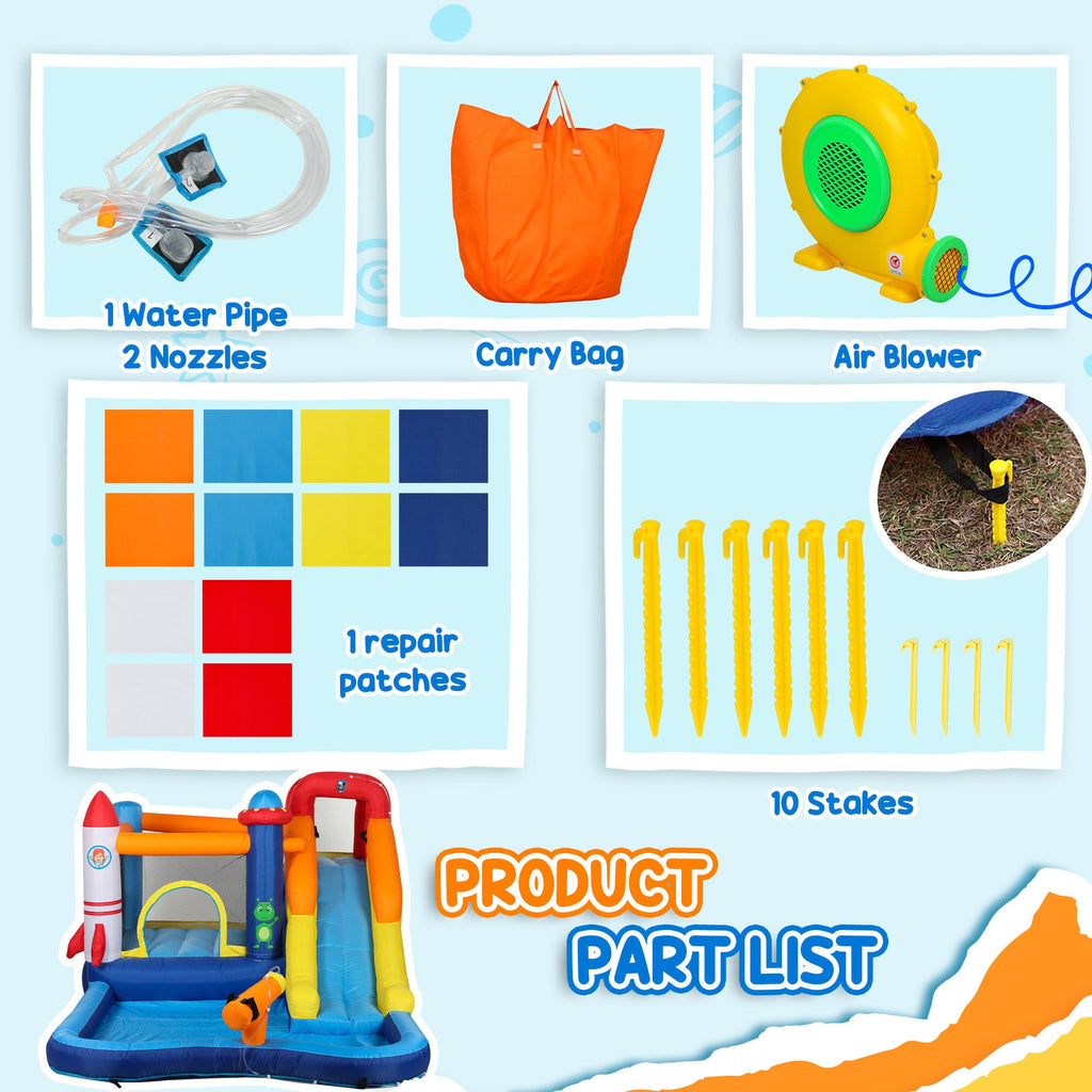 AIYAPLAY 5 in 1 Bouncy Castle for Children with 550W Blower, Water Slide, Splash Pool, Jumping Area, Climbing Wall, Cannon