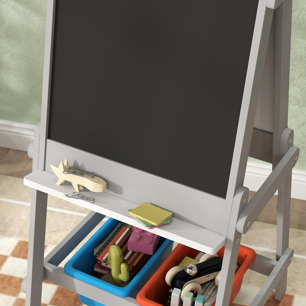 AIYAPLAY Art Easel for Kids with Paper Roll, Double Sided Painting Easel with Chalk Board, White Board
