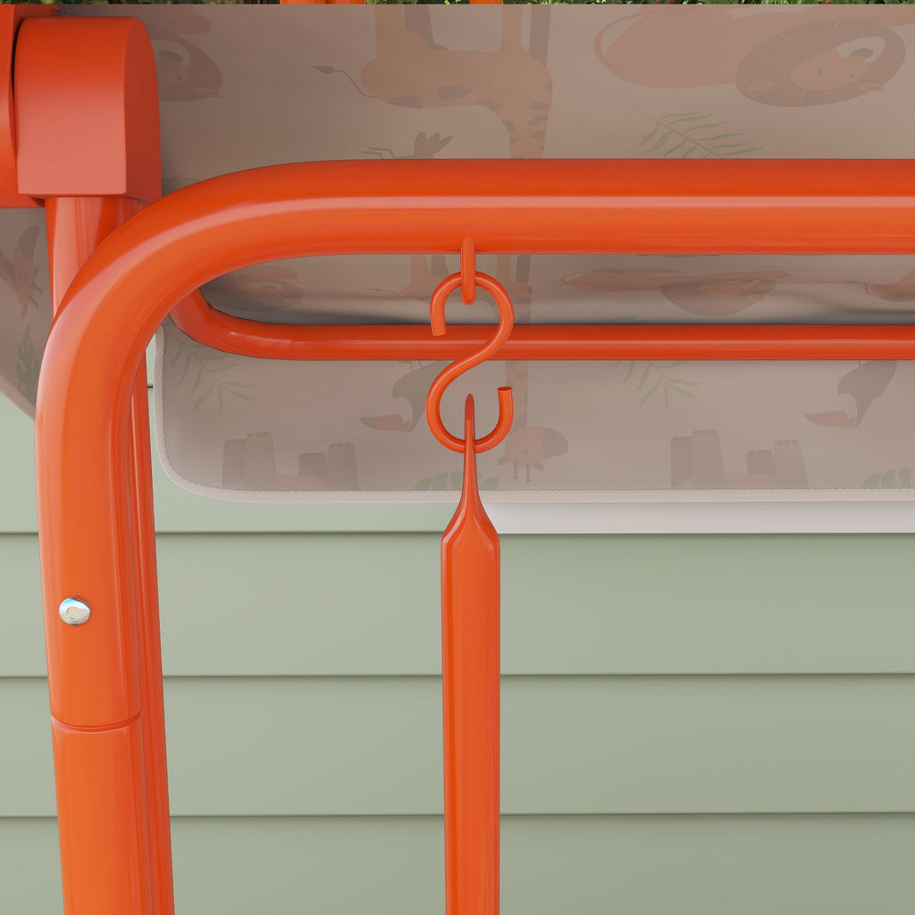 AIYAPLAY Kids Porch Swing, 2-Seater Patio Swing Bench Hammock with Seat Belts, Adjustable Canopy for Garden, Orange