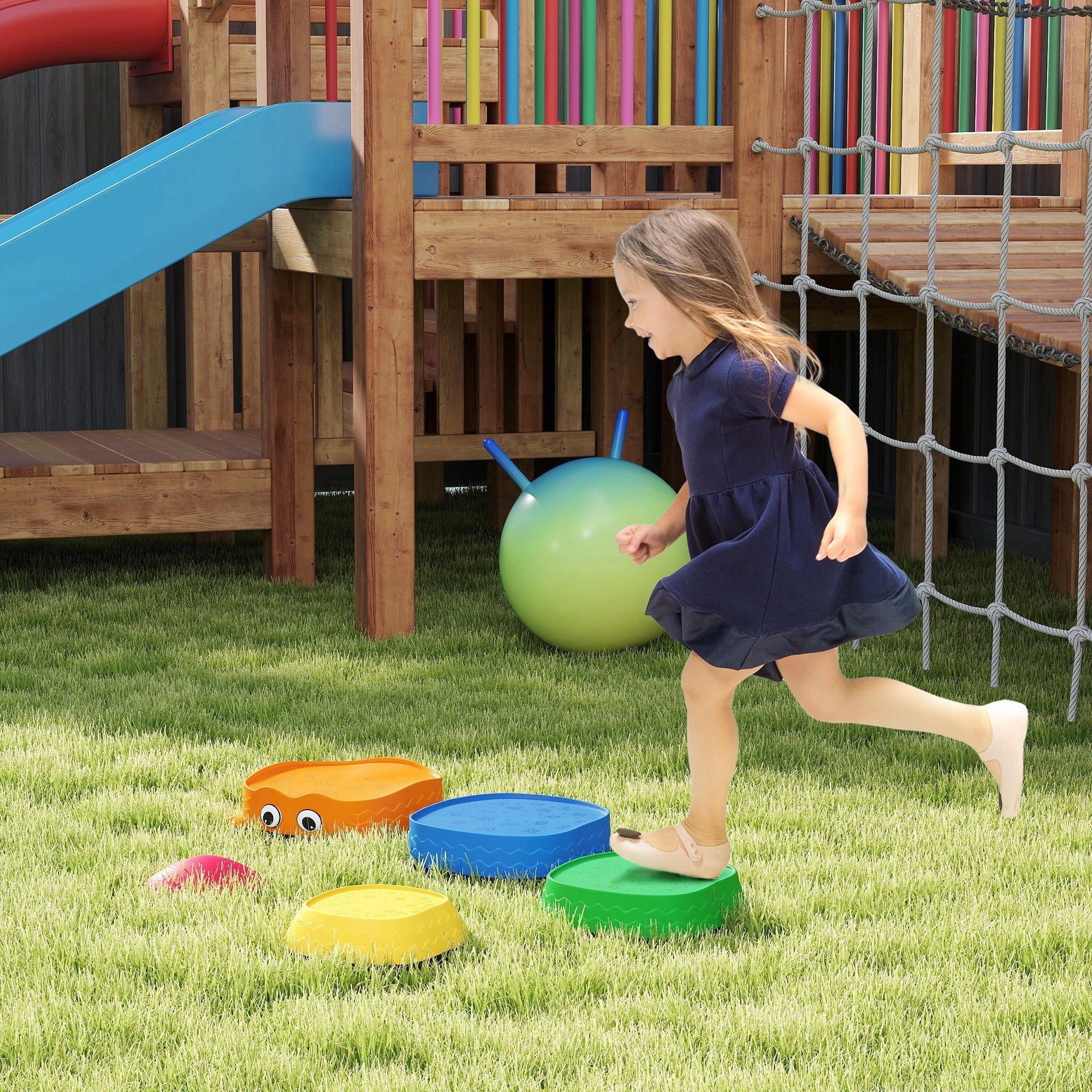 AIYAPLAY 5PCS Sensory Stepping Stones for Toddlers, Frog-Shaped Kids Stepping Stones Set with Anti-Slip Edging for Ages 2-8