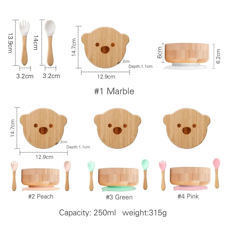 Bamboo Baby Tableware Set – Non-Slip Bowl, Plate & Utensils (6-Piece)