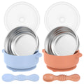 Stainless Steel Baby Bowl Set with Silicone Base & Spoons - 2 Pack