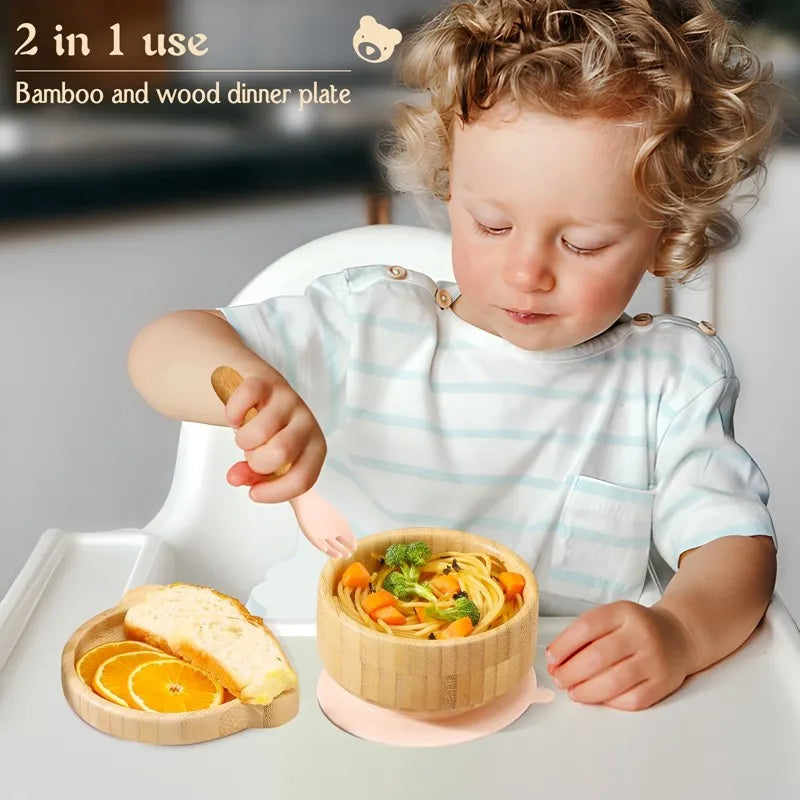 Bamboo Baby Tableware Set – Non-Slip Bowl, Plate & Utensils (6-Piece)