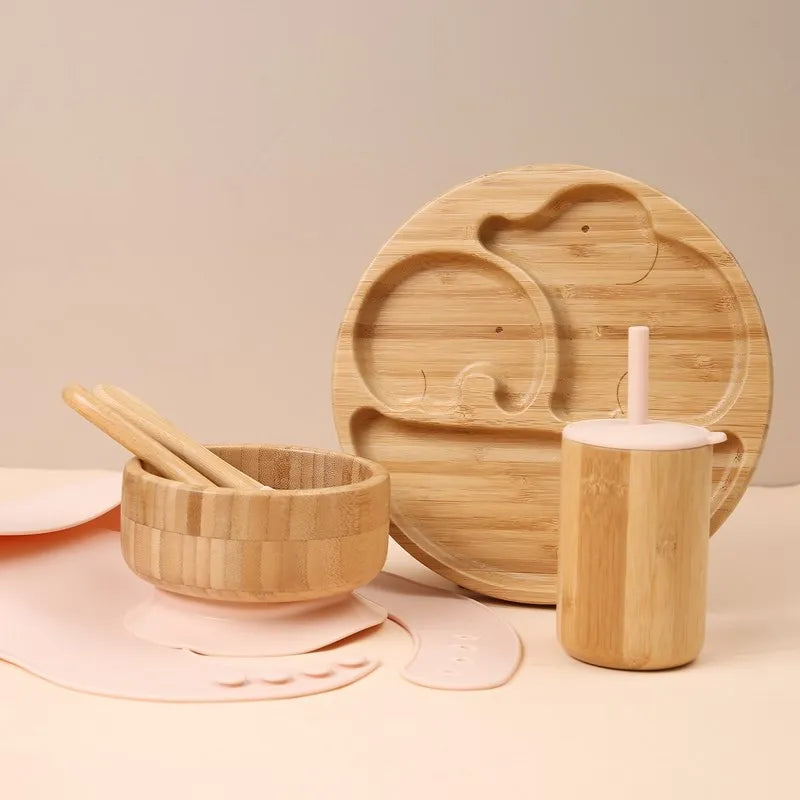 Bamboo Baby Tableware Set – Non-Slip Bowl, Plate & Utensils (6-Piece)
