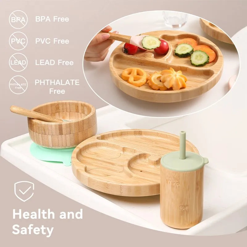Bamboo Baby Tableware Set – Non-Slip Bowl, Plate & Utensils (6-Piece)