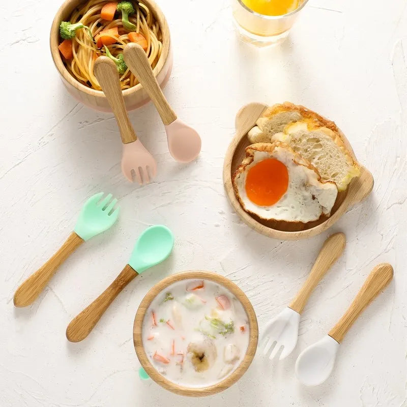 Bamboo Baby Tableware Set – Non-Slip Bowl, Plate & Utensils (6-Piece)