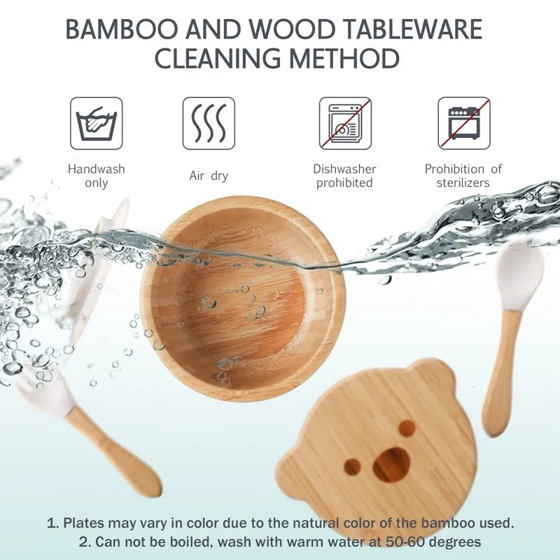 Bamboo Baby Tableware Set – Non-Slip Bowl, Plate & Utensils (6-Piece)