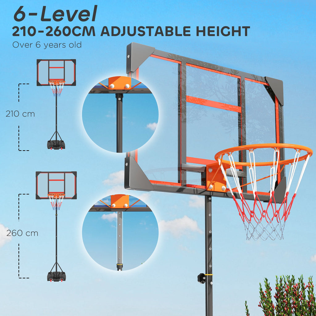 AIYAPLAY Basketball Hoop Outdoor Indoor, 210-260cm Height Adjustable Basketball Hoop with Wheels, Larger Base, for 6+ Years, Red